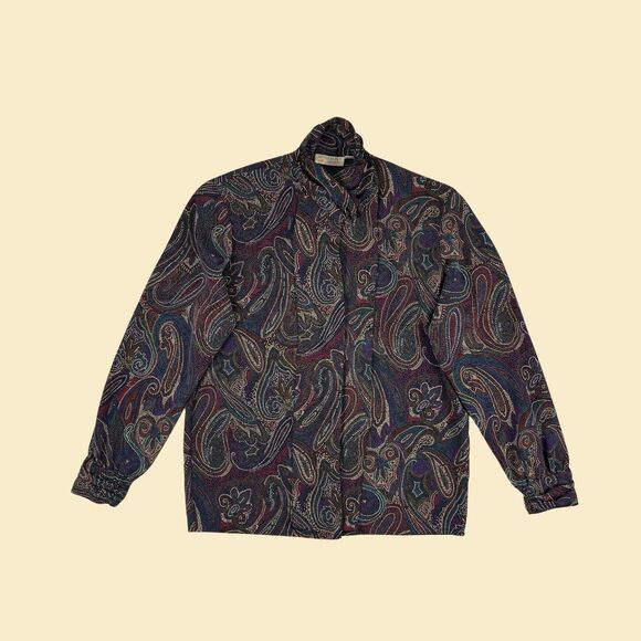 70s/80s abstract 6P blouse by Nicole Blake Petites, vintage psychedelic top - Picture 2 of 10